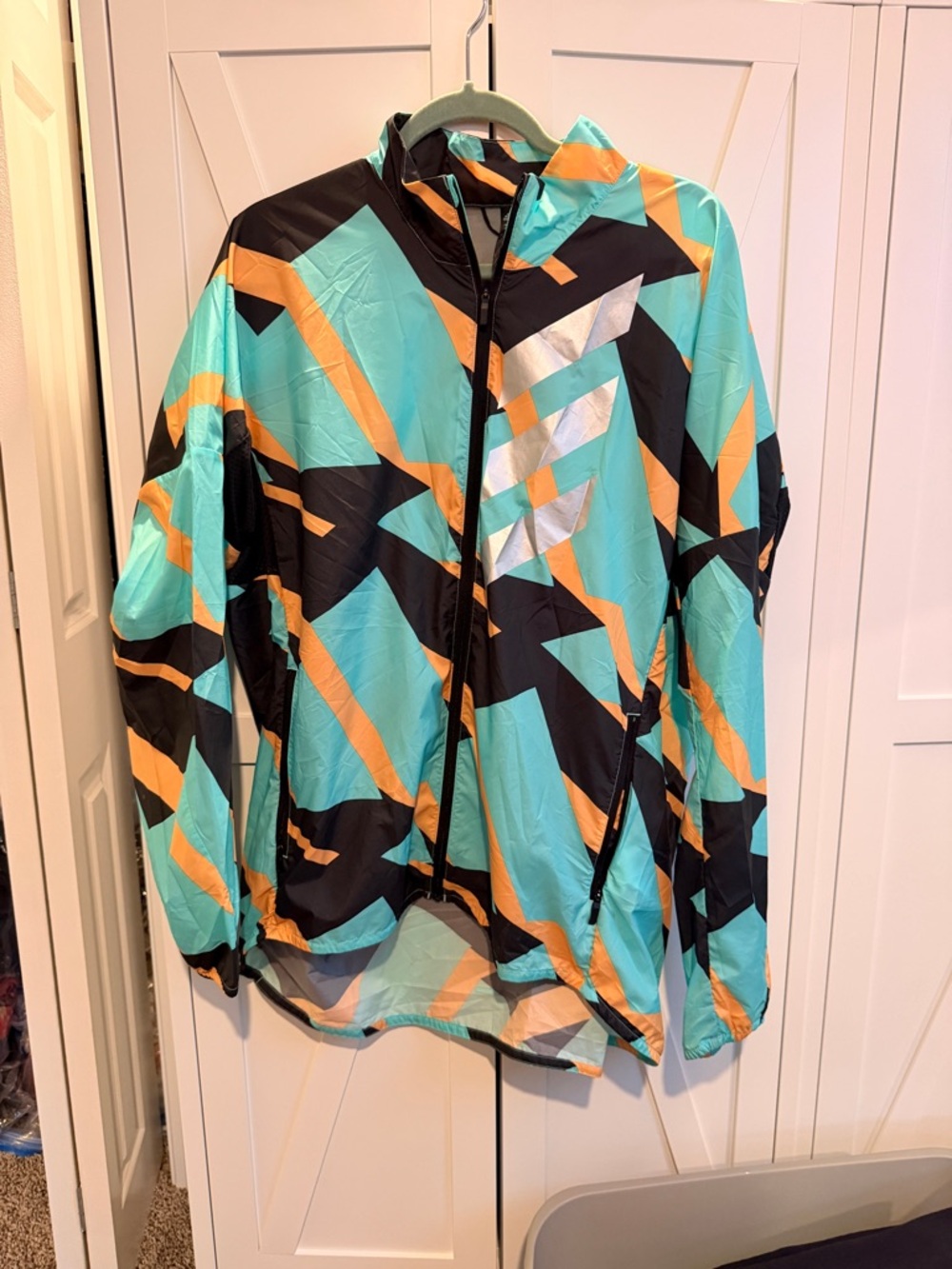 adidas Aqua, Black & Orange Patterned Windbreaker Jacket